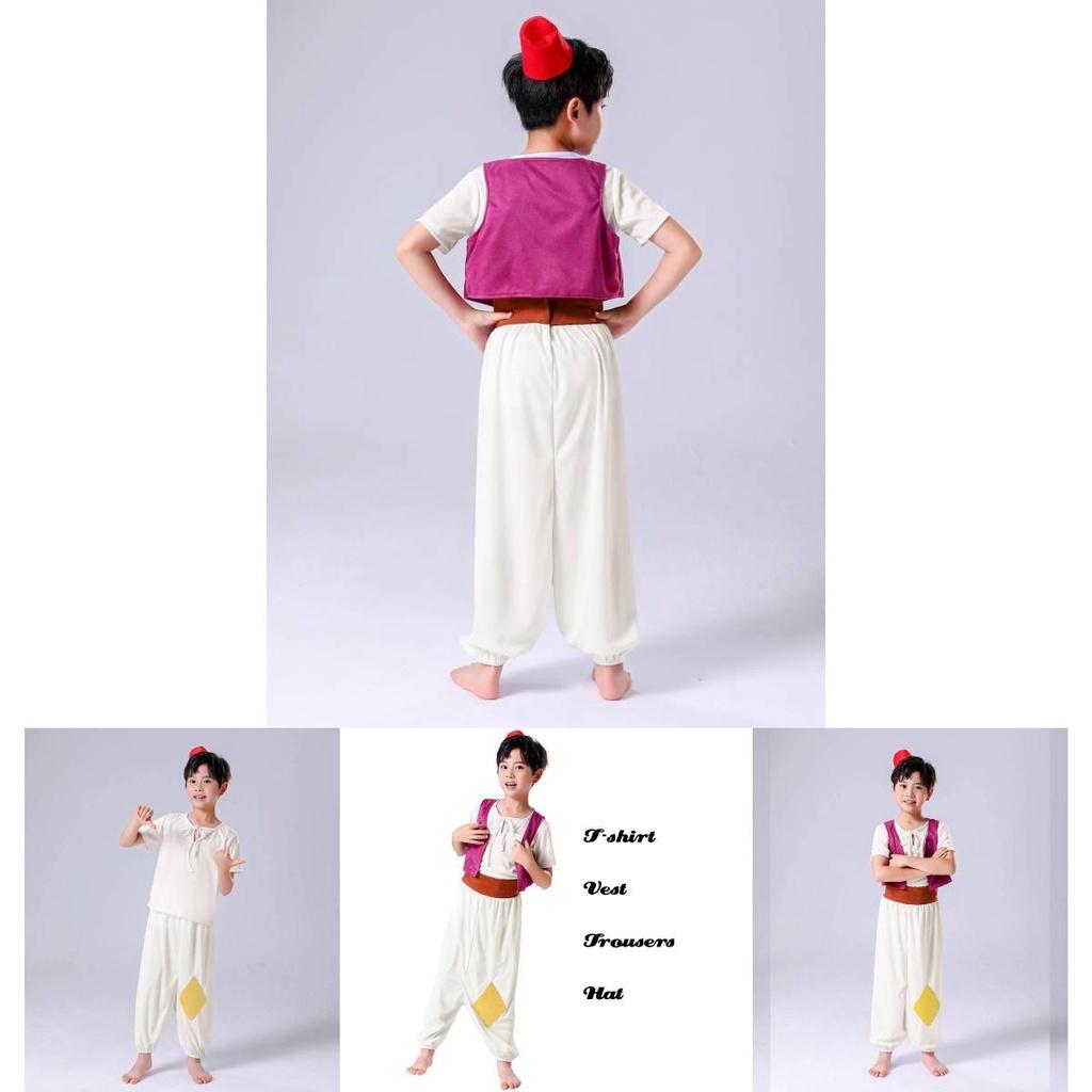 2023 New Halloween Aladdin Genie Prince Children's Cosplay Costume Arabian Nights Full Set Outfit Polyester Fabric