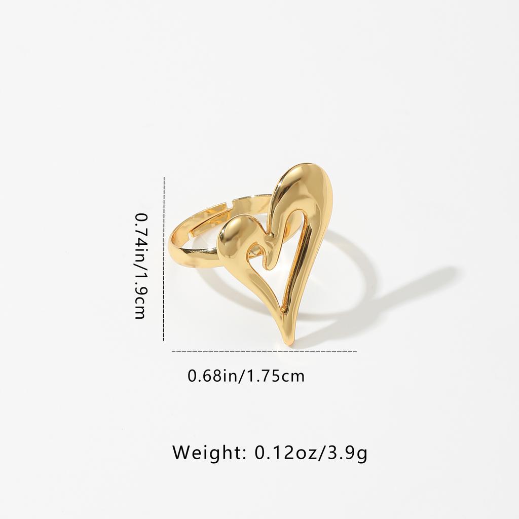 Golden Plated Abstract Cutout Heart Open Adjustable Ring for Women Modern Statement Jewelry Gift
