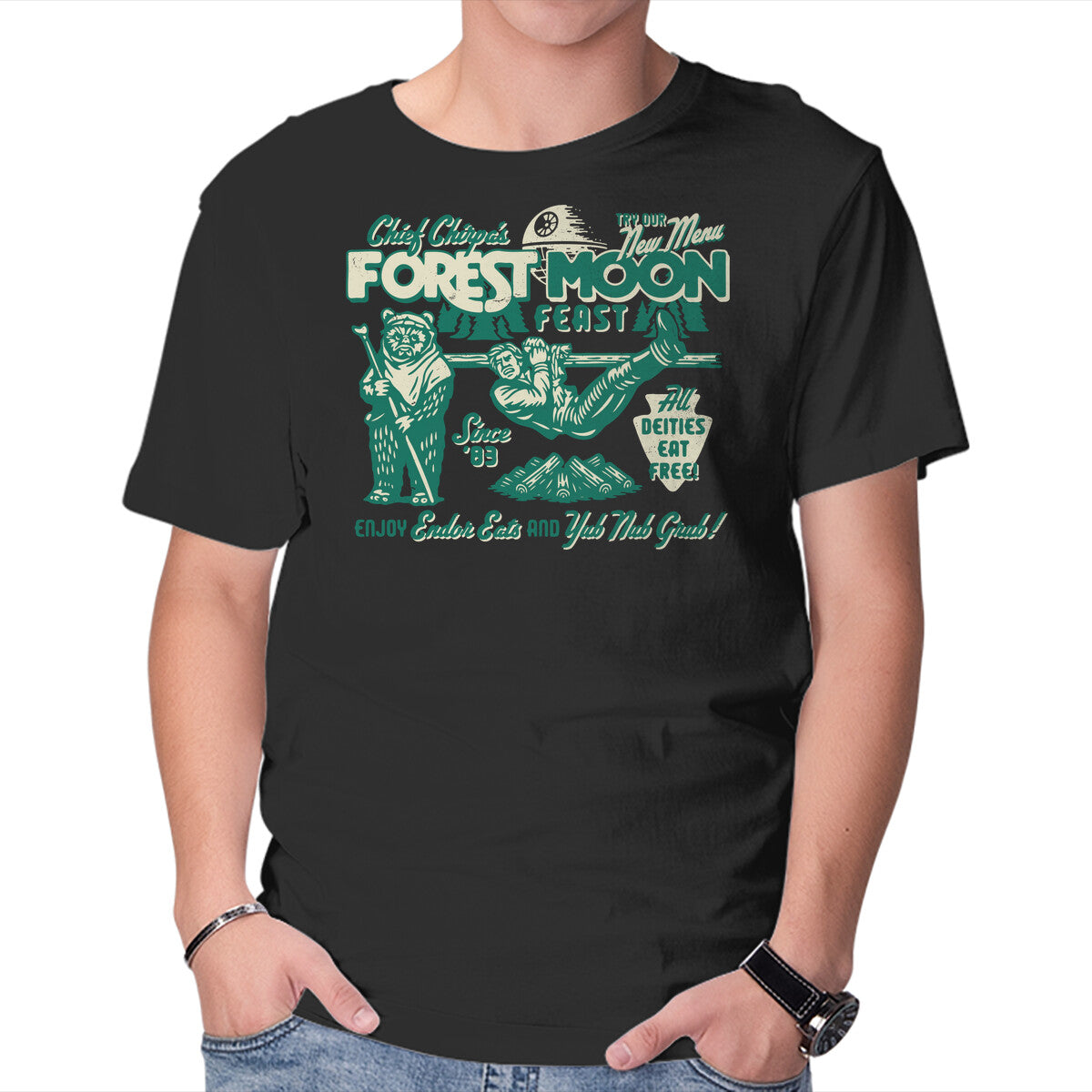 Unisex Crew Neck T-Shirt Forest Moon Feast Graphic Short Sleeve Casual Tee XXXL