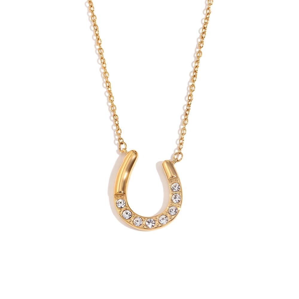 

MamacitaSlay 18K Gold Plated Sparkling Horseshoe U-shaped Pendant O-chain Women s Stainless Steel Necklace Jewelry On The Neck 40cm