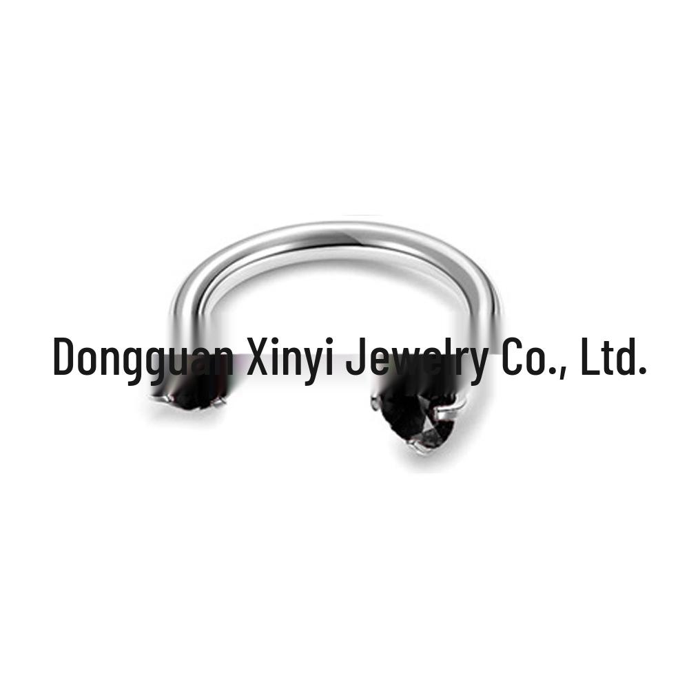 Stainless Steel U-Shaped Nose Ring with Double Zirconia
