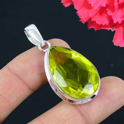 Pendentif en pierre précieuse topaze citronnée en argent sterling 925 massif, bijoux cadeau pour unisexe