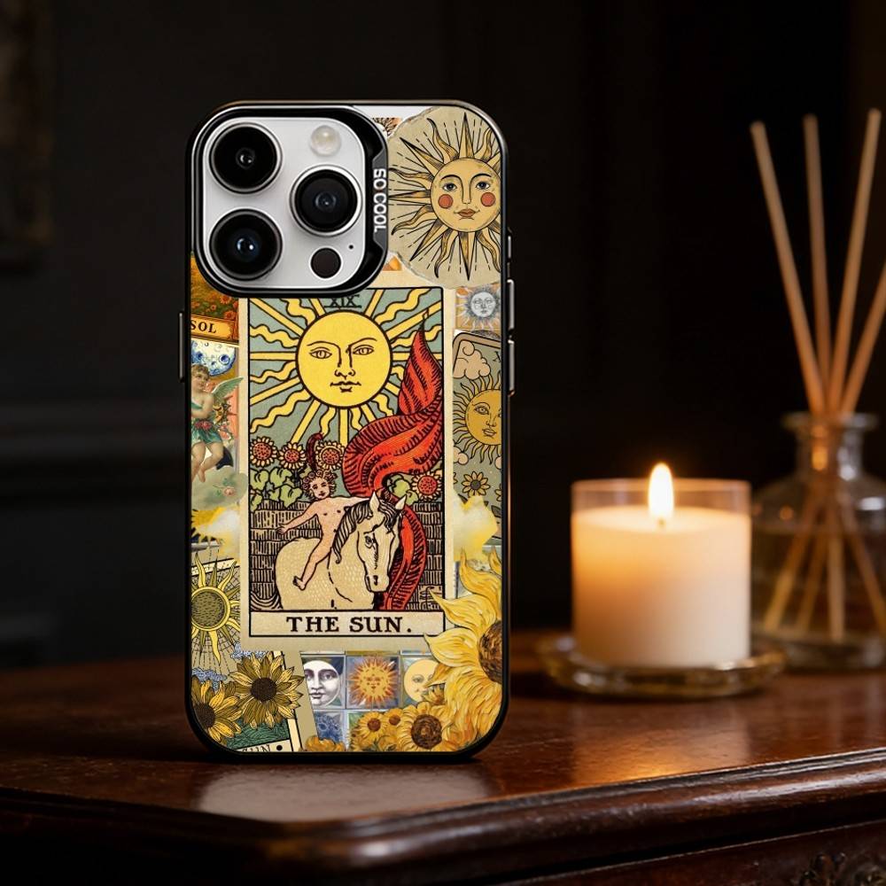 Retro Tarot Sonne Mond Sterne Handyhülle Farbe Silber Hülle Für IPhone 17 16 15 14 13 12 11 Pro Max Plus