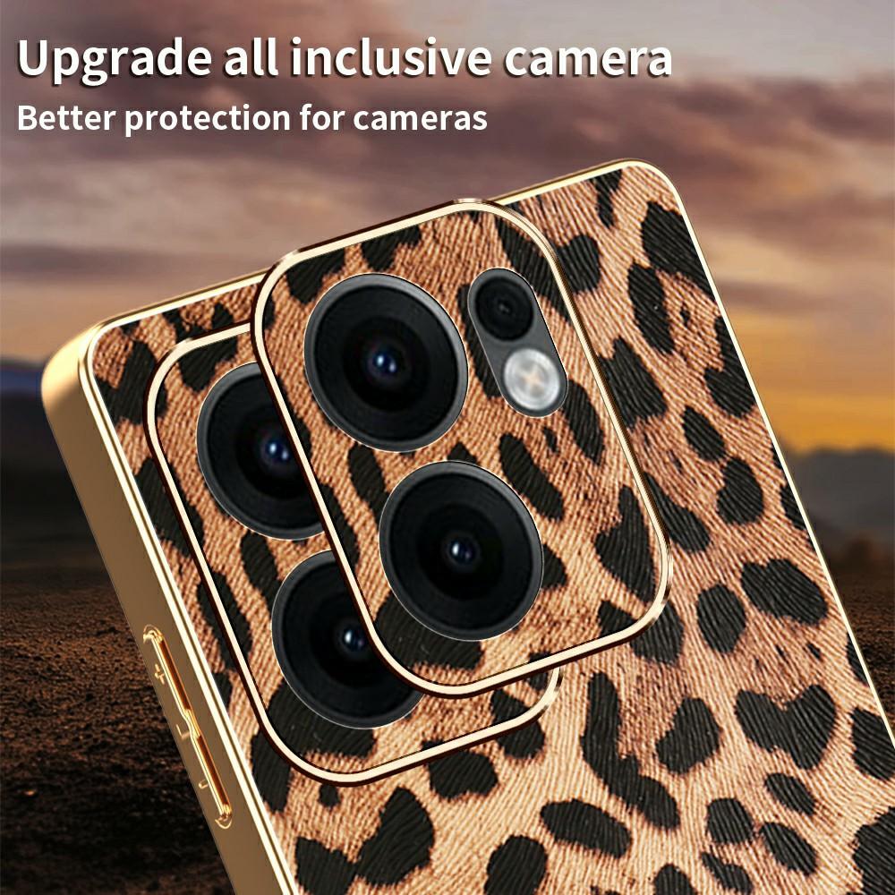 Phone Case For Oppo Reno13 F 4G/5G/Reno13 FS 5G Leopard Print PU Leather Coated PC+TPU Electroplating Cover