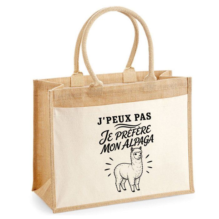 Sac cabas jute - PLANETEE - J'peux pas minimaliste - Toile jute & coton - 21 L (43×33×21 cm) - Anses 65 cm