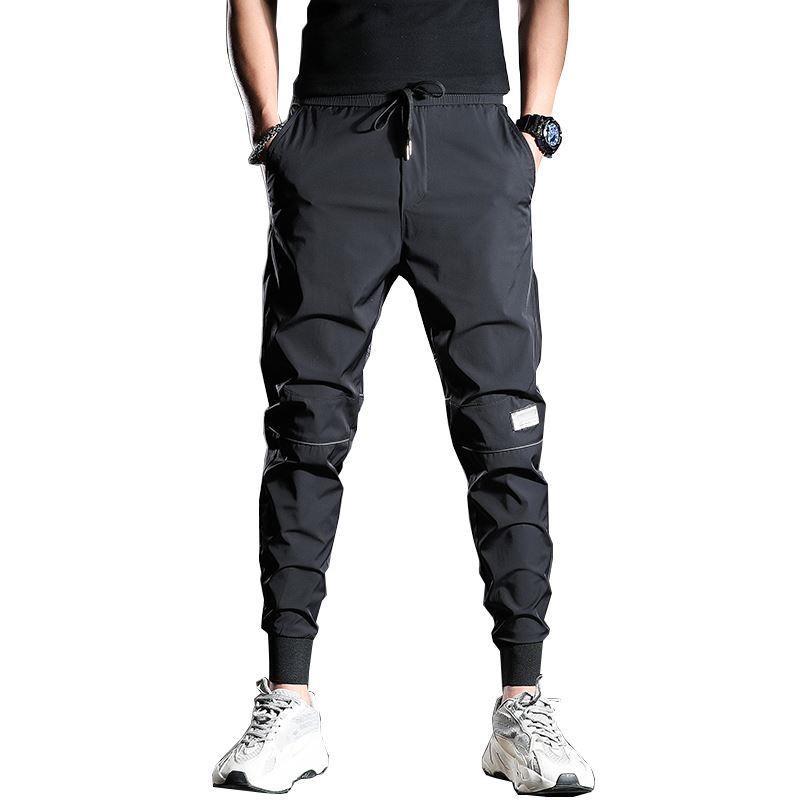 Men's Summer Slim Fit Elastic Waist Quick-Dry Pants - Korean Style Trendy Nine-Point Cuffed Pants