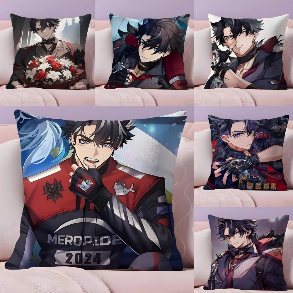 Wriothesley GGenshin Impact Cool Man Pillow Case Silky Short Plush With Invisible Zipper Dustproof Sofa Cushion Cover