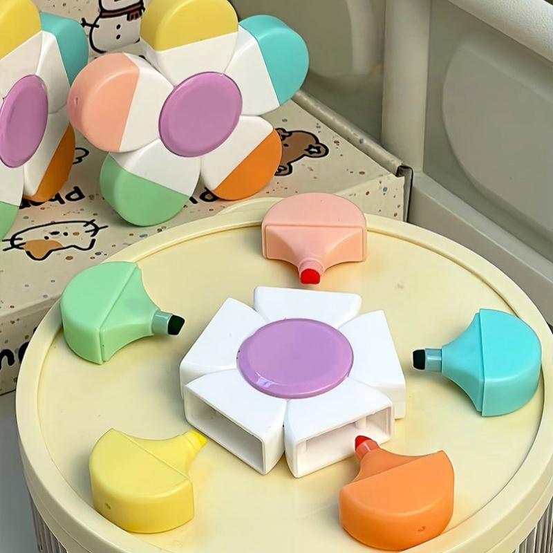 1Pcs Flower Shape Watercolor Colors 5-In-1 Fluorescent Pens Fingertip Spiral Highlighter Pen For School Office Stationery