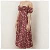 Summer Women's Off-shoulder Strapless Split Floral Short Sleeve Vacation Dress, European American Style Casual Holiday Dress for Women