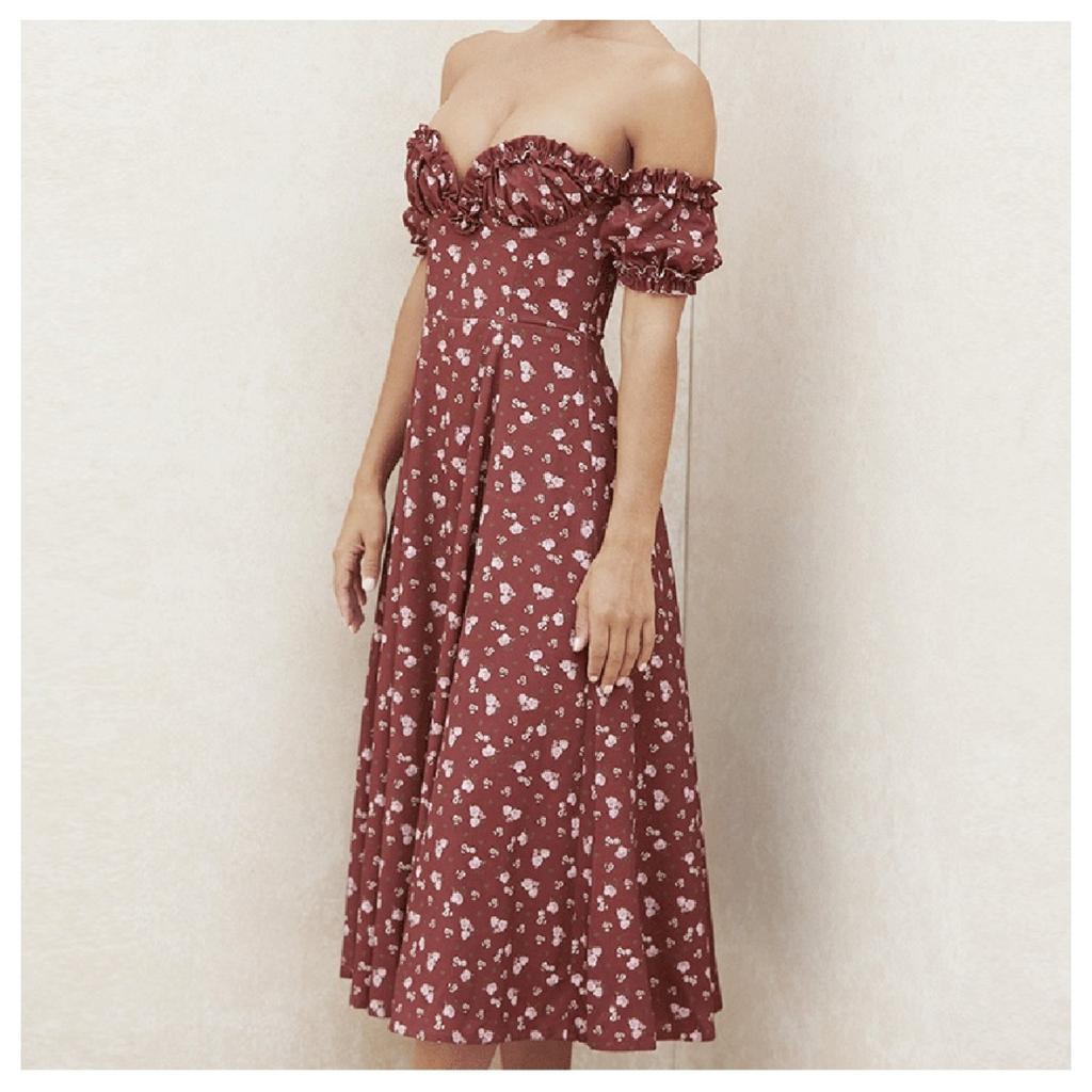 Summer Women's Off-shoulder Strapless Split Floral Short Sleeve Vacation Dress, European American Style Casual Holiday Dress for Women