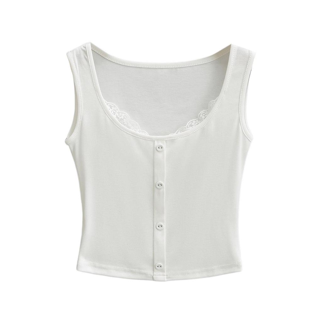 2024 Summer Lace Camisole Crop Top - Women's Sleeveless Round Neck Two-Piece Design