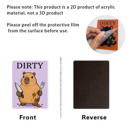 Heavy Duty Magnetic Sign Clean Dirty Dishwasher Magnet, Acrylic Cartoon Animal Sign, Double-Sided & Magnet for Kitchen Decoration Double Sided