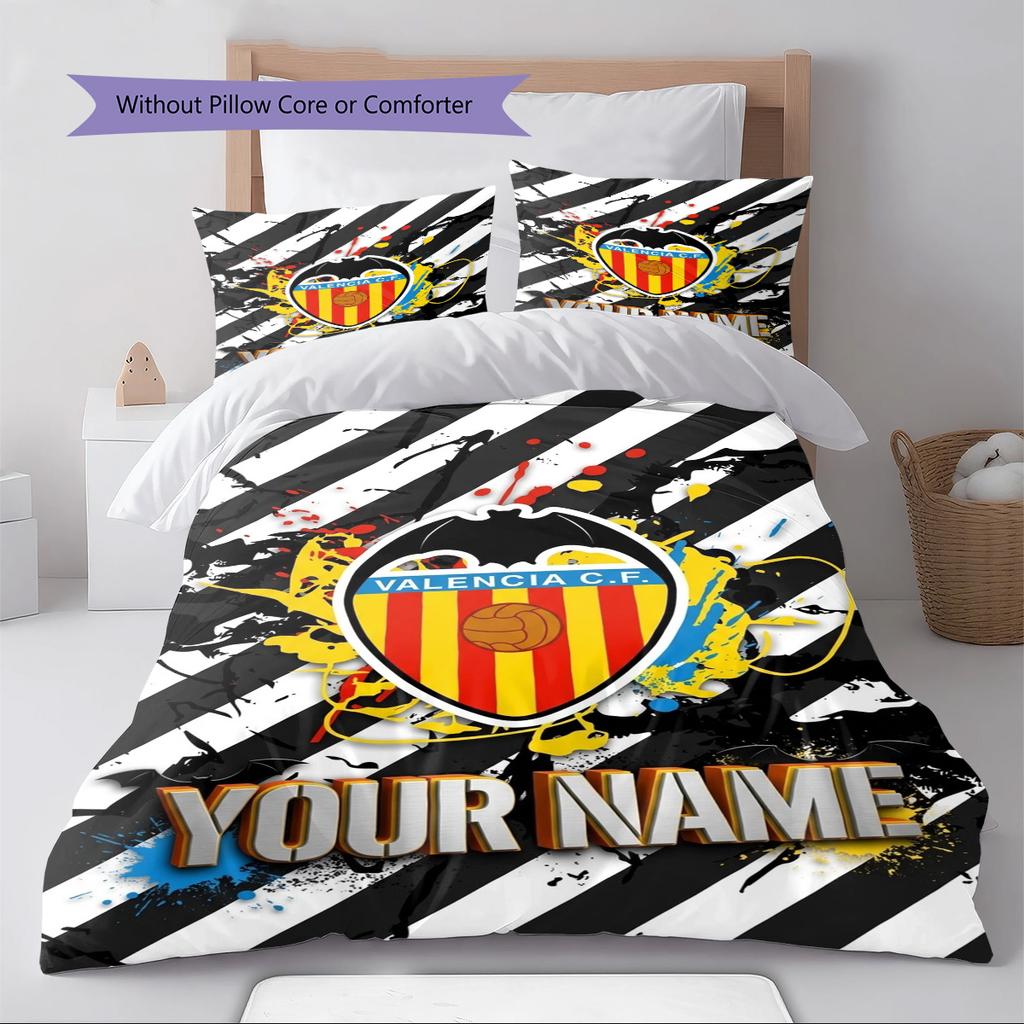 Name Custom Valencia CF Logo Pattern Bedding Set Quilt Cover Pillowcase Home Decor Gift (1 * duvet cover + 2 * pillowcase, without core)