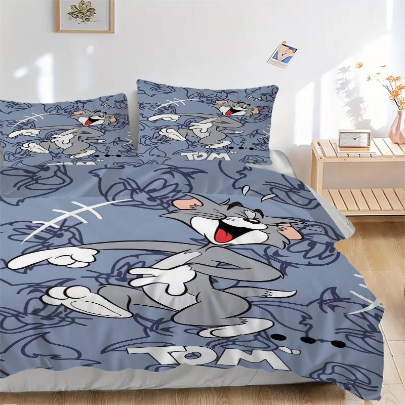 3pcs Tom Cat Bedding Set - 1 Soft Quilt Cover + 2 Pillowcases, Machine Washable - Suitable for All Seasons, Perfect Gift for Family and Friends.F095