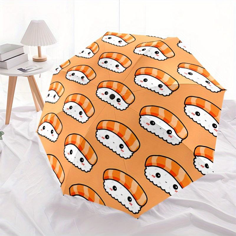 1pc Sushi Pattern Folding Umbrella With Excellent UV Protection, 8 Ribs Casual Durable Lightweight Portable Travelling Umbrella For Men & Wo