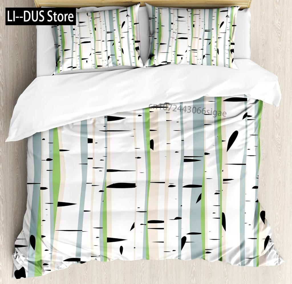 Pine Trees in The Forest Duvet Cover Set Foggy Decorative 3 Piece Bedding Set with 2 Pillow Shams Queen Full Size Warm Taupe