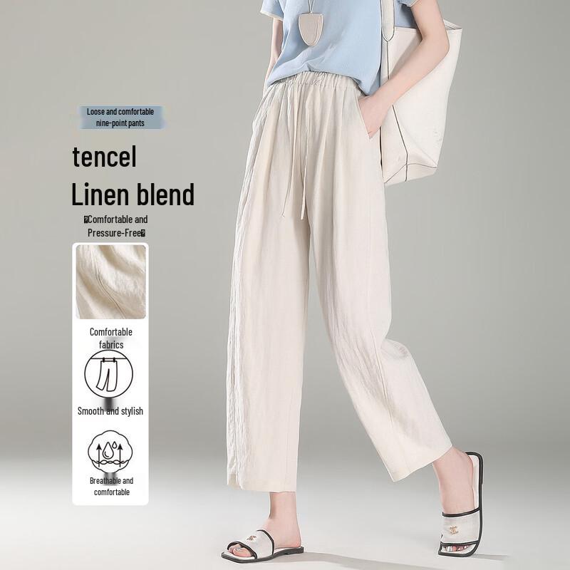 Women s Tencel Linen Blend High-Waisted Cropped Pants M