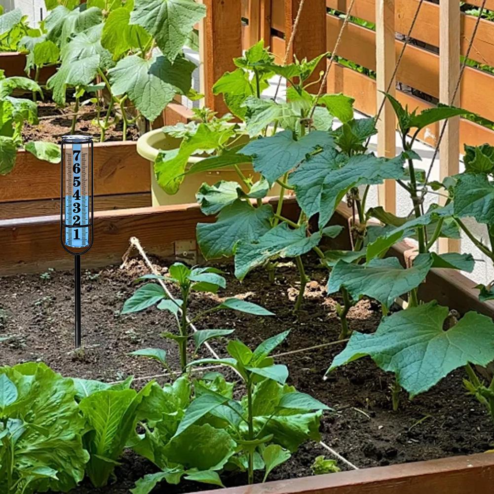 Outdoor Rain Water Meter Large Clear Number Adjustable Height with Thickened Plastic Tube & Metal Stake for Yard Lawn Garden