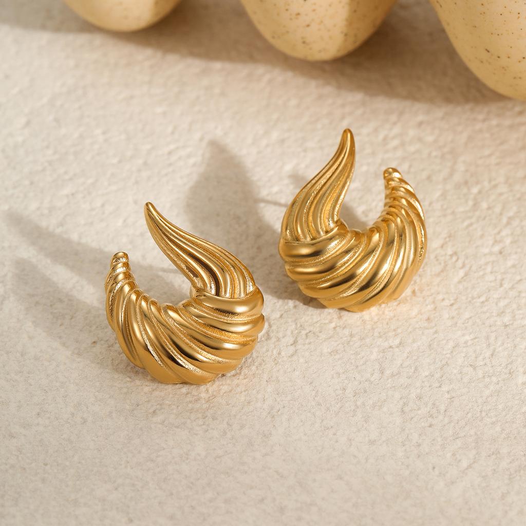 GEMCHIC Women's Irregular Twisted Hoop Earrings Stainless Steel Geometric Wave Studs Fashion Gold Silver Ear Jewelry