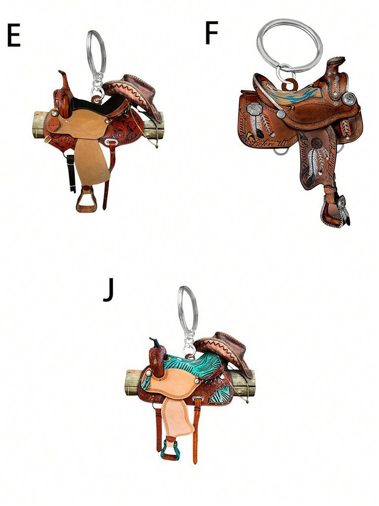 1 Pc Western Cowboy Saddle Acrylic 2D Keychain Pendant Personalized Decoration Universal Men's and Women's Flat Keychain