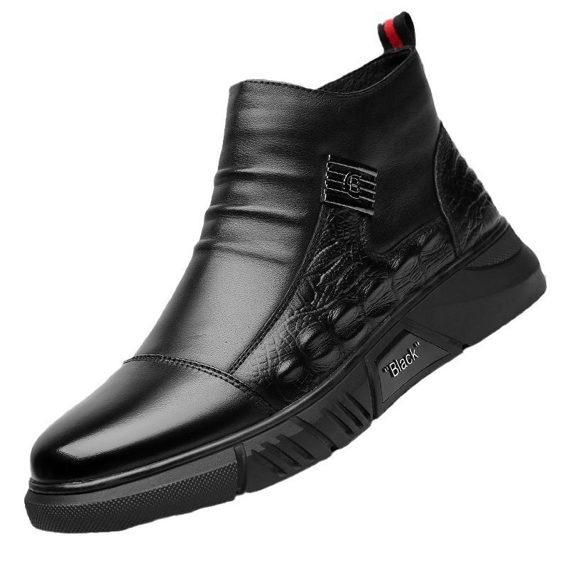 2024 Autumn and Winter New Men's High-top Cotton Shoes Men's Crocodile Pattern Fashion Casual Martin Boots Men's Handmade Online 2158