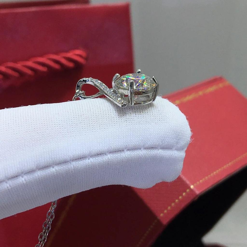 Silver 925 Original 2 Carat Diamond Test D Color Moissanite Bowknot Pendant Necklace Round Brilliant Cut Gemstone Wedding Chain