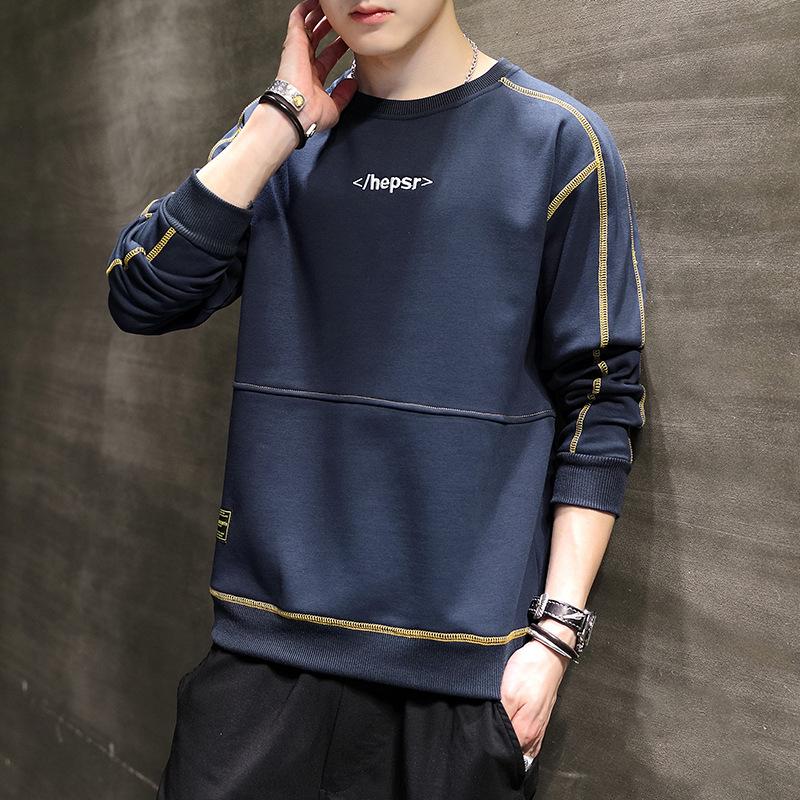 Long Sleeve T-shirt Men Plus Fleece Hoodie Autumn and Winter New Fashion Brand Round Neck Hoodie Casual Men's Clothes