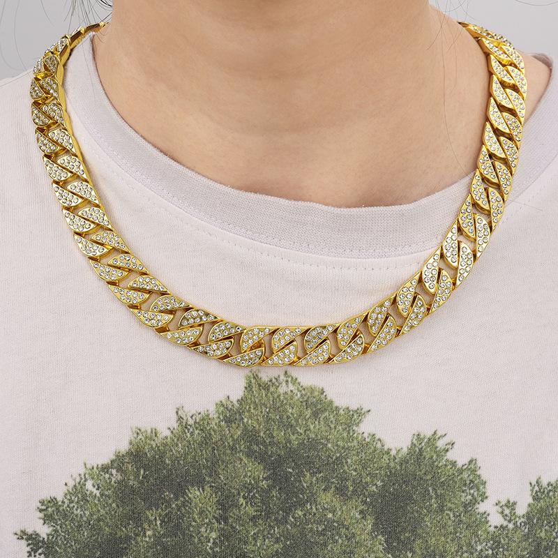Trendy Cuban Chain Full Of Diamonds, Thick Necklace, Bracelet Combination, Hip-Hop Street Hipster Personality Rap Accessories