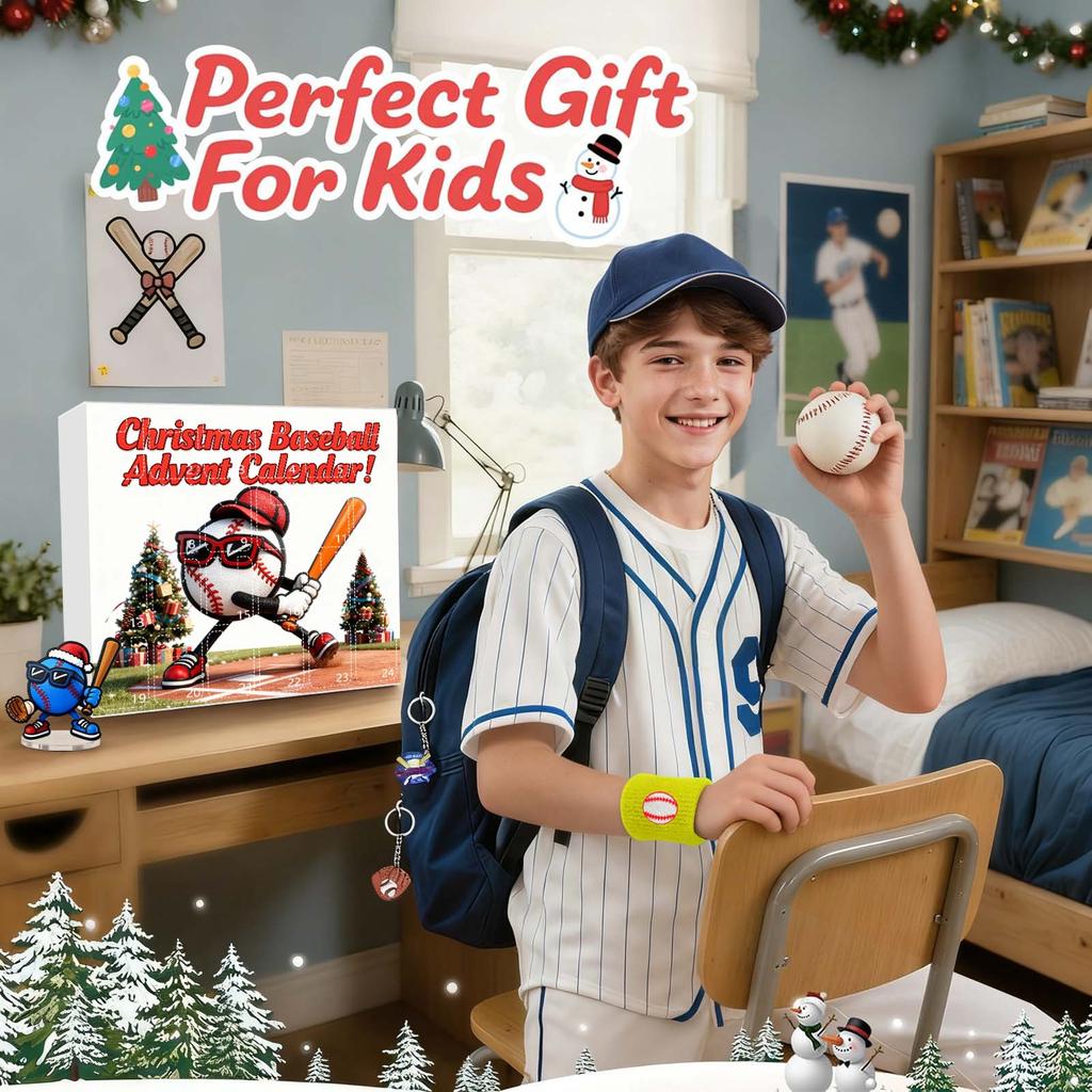 23denní vánoční adventní kalendář, baseballové hračky pro děti a teenagery, překvapení dárkové krabičky pro chlapce, dívky a teenagery, baseballové doplňky a dekorace