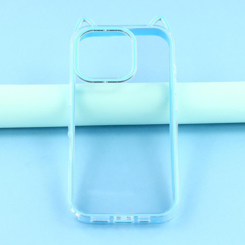 For iPhone 16 Pro Max Case Cat Ear Design TPU + Acrylic Clear Phone Back Cover