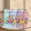 1PC Love Word Doodle Mixed Floral Decor Print 750ml Color Plastic Sports Water Bottle Leakproof Flip Straw Lid Suitable for Sports Office Home Use
