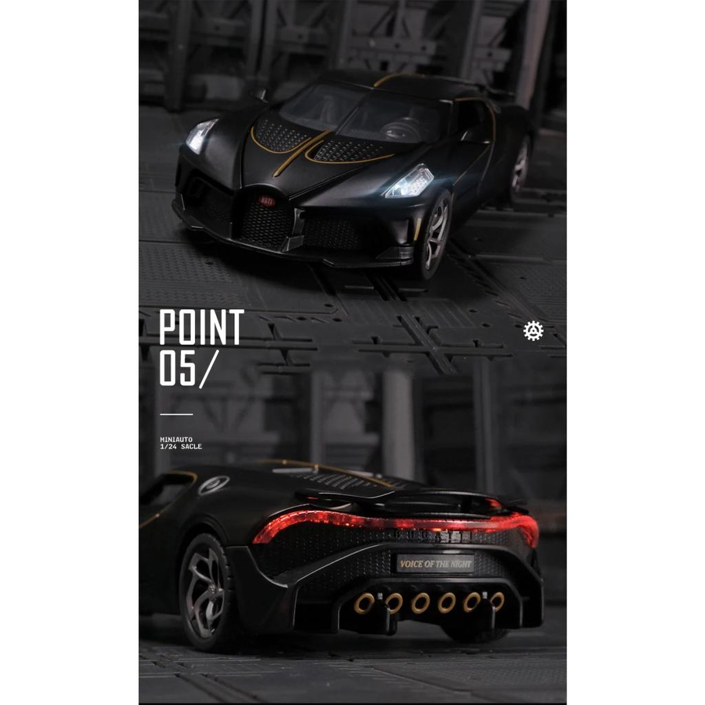 1/24 Bugatti Voice of The Night Automodell aus Druckguss, Spielzeugfahrzeuge aus Metall, hochsimulierte Sound- und Lichtkollektion, Kindergeschenk