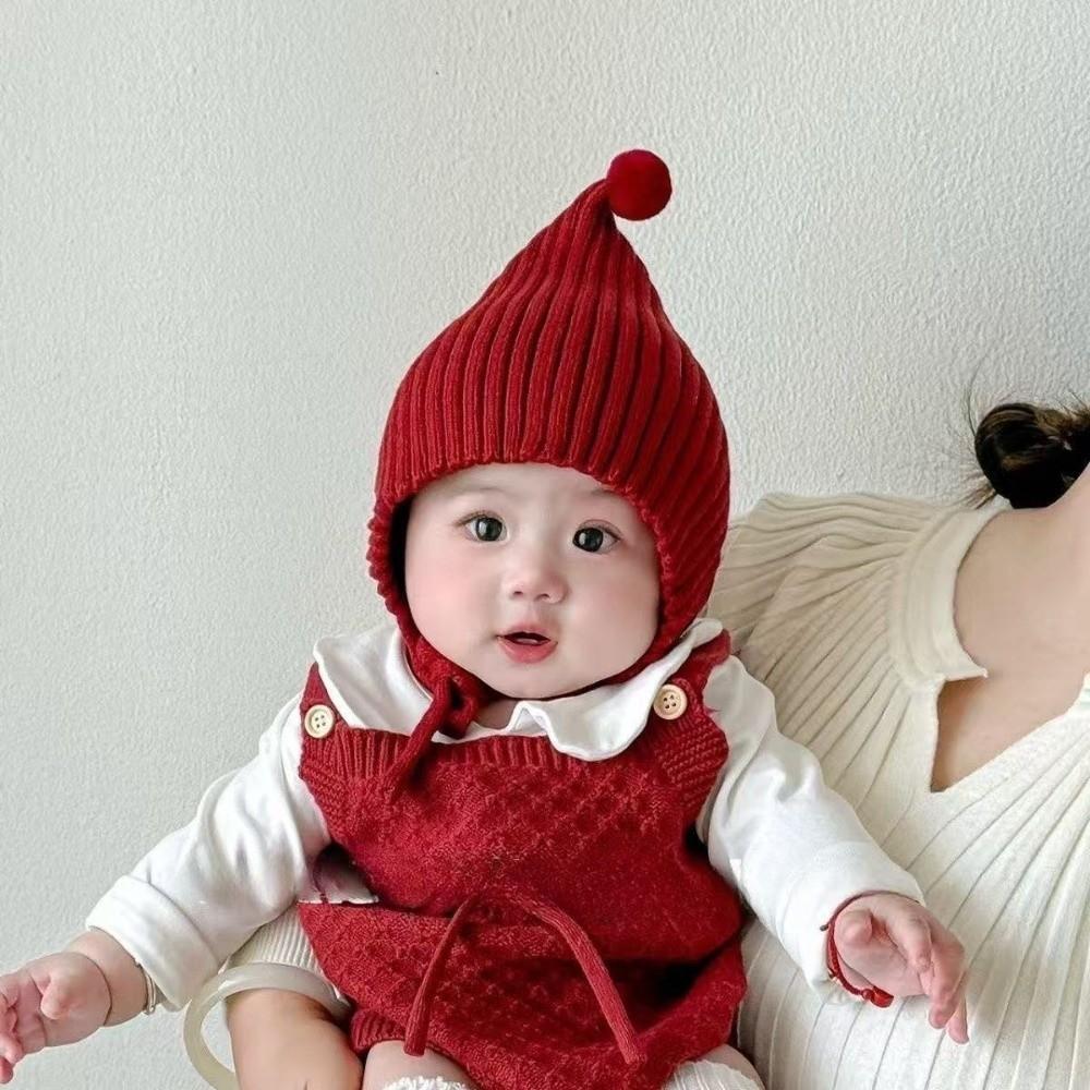 Comfortable Lacing Beanie Cap Solid Color Earmuffs Cap Cute Children Pullover Hat Autumn Winter