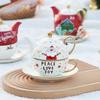 Christmas Ceramic Teapot Cup Teaware Set with Gift Box Gold Plated Handle Coffee Cup Saucer Spoon  Afternoon Tea Mug Xmas Gifts