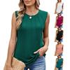 Damen Frühling Sommer Einfarbig Rundhals Plissee Strickweste Top