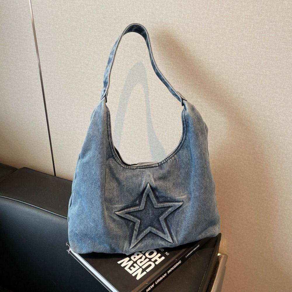 Large Capacity Canvas Shoulder Bag Leisure Women Handbag Temperament Denim Tote Bag  Women