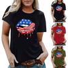 Real Shot Amazon Independence Station Cross-border European, American Independence Day Printed Short Sleeve Top Women's Summer Outer Bottom Shirt