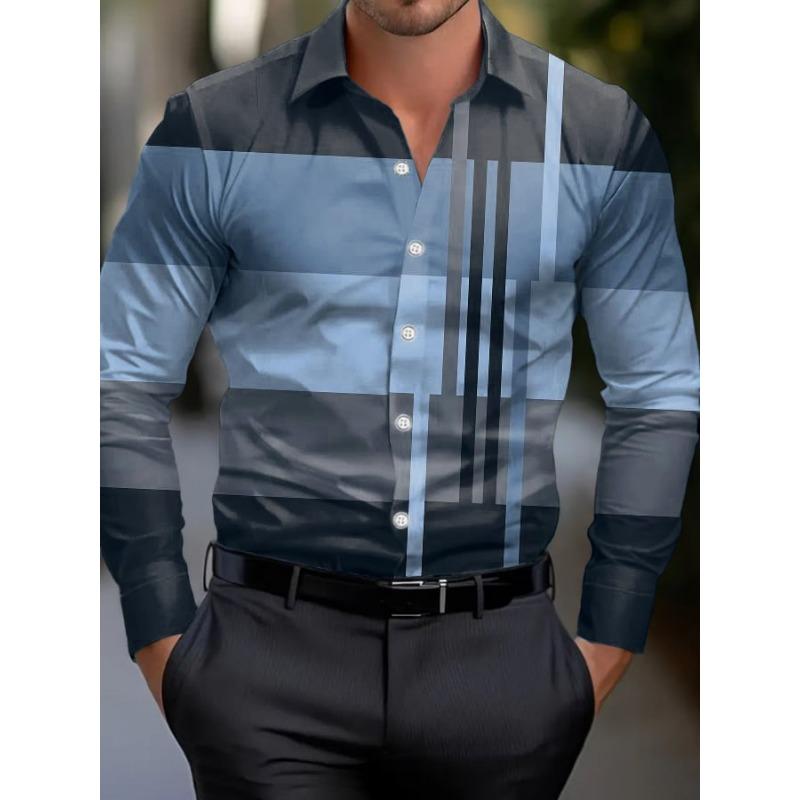 Men's Shirt Regular Lapel Shirt Men's 3d Printed Plaid Simple Striped Print Casual Street Long Sleeve Fashion Print Shirt