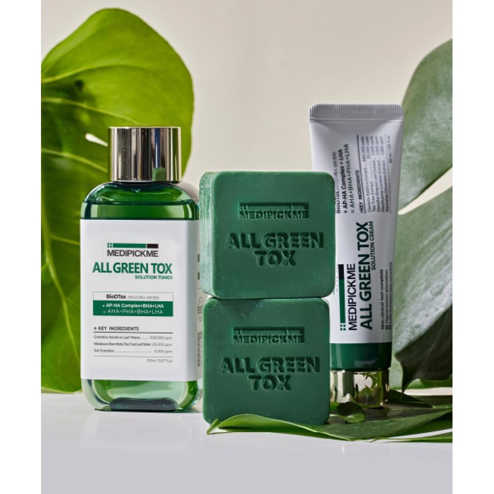 Medipickme Sensitive Skin Intensive Cica Care All Green Tox Solution Set Of 3 150ml Toner+50ml Cream+90g Cleansing Bar