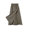 Women Cargo Pants Elastic High Waist Wide-Leg Skirt Pants with Pockets Solid Color Summer Thin Leisure Trousers