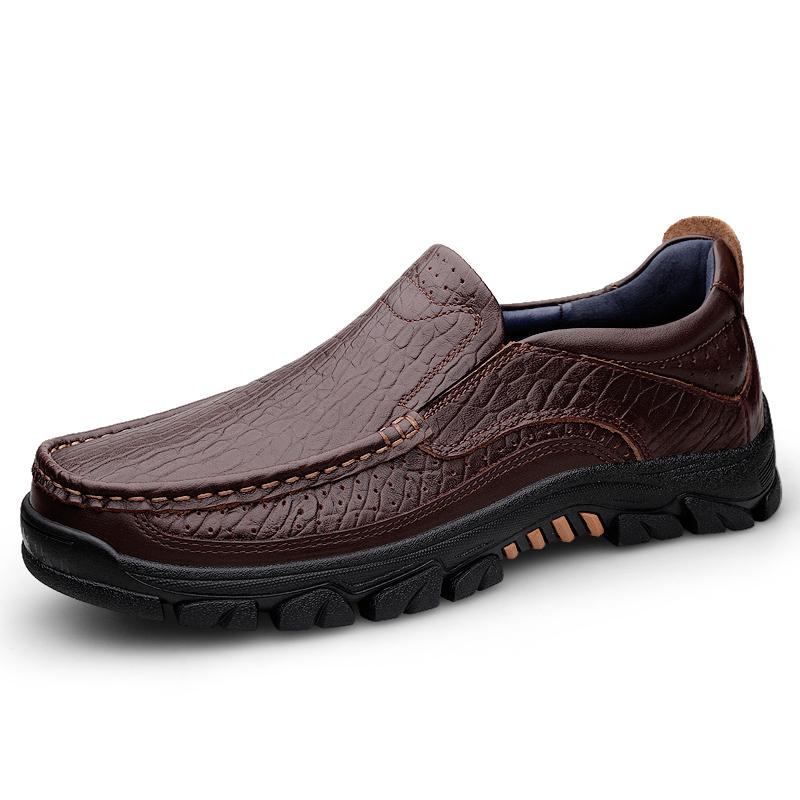 

New Arrival Loafers Mens Handmade Casual Leather Shoes Fashion Business Shoes Classic Leather Slip on Flats Elegantes Moccasins 50 коричневий
