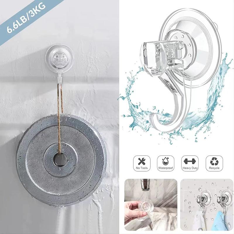 Suction Cup Hooks, Clear Reusable Heavy Duty Vacuum Suction Cup Hooks Glass Kitchen Bathroom Hooks for Towel