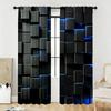 2PC Black Blue Neon Cube Sheer Curtains - Futuristic Tech-Style Print Window Drapes for Living Room Bedroom Decor