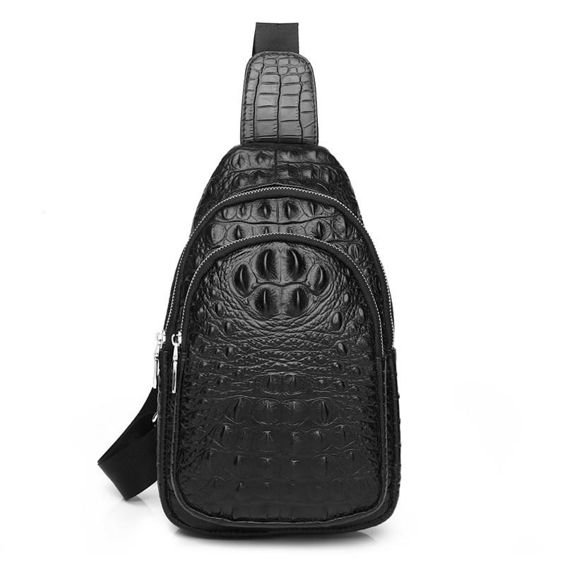 Crocodile Pattern Men s Genuine Leather Single Shoulder Chest Top Layer Cowhide Crossbody Bag Trendy Front 32x27x9