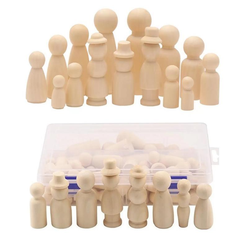 DIY children's painted wooden dolls boys 55 Pieces and girls graffiti small wooden man boxed mixed section