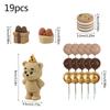 19Pcs/set Bear Balls Cake Toppers Teddy Theme Kids Happy Birthday Party Cake Dessert DIY Decoration Baby Shower Decor Supplies