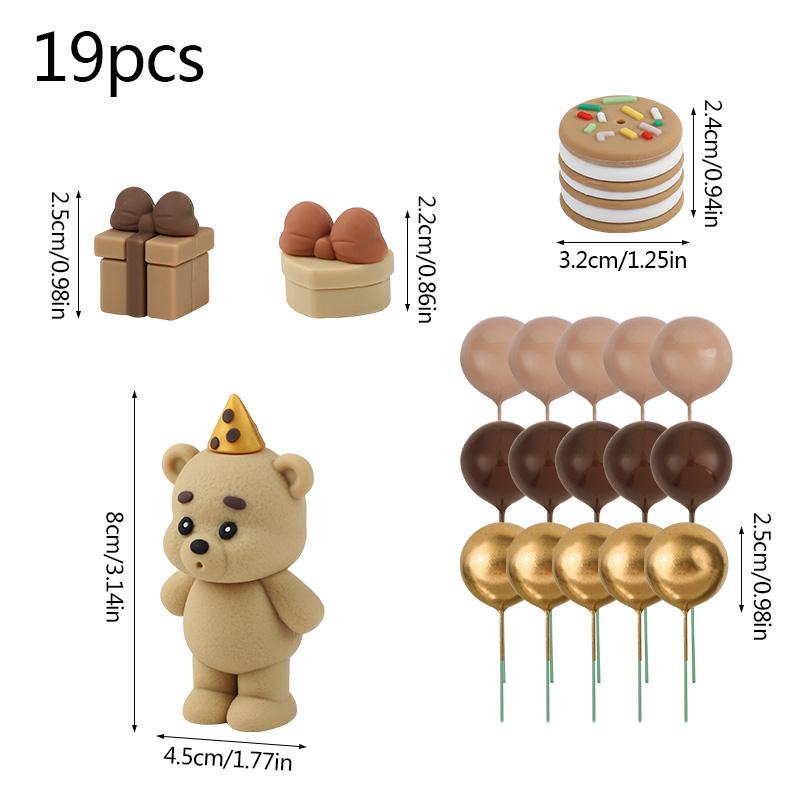 

19Pcs/set Bear Balls Cake Toppers Teddy Theme Kids Happy Birthday Party Cake Dessert DIY Decoration Baby Shower Decor Supplies