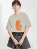 Si Yuan Women's Zodiac Horse Print Loose Fit T-Shirt - Simple Line Drawing, Short Sleeve, Round Neck, 2026 Edition