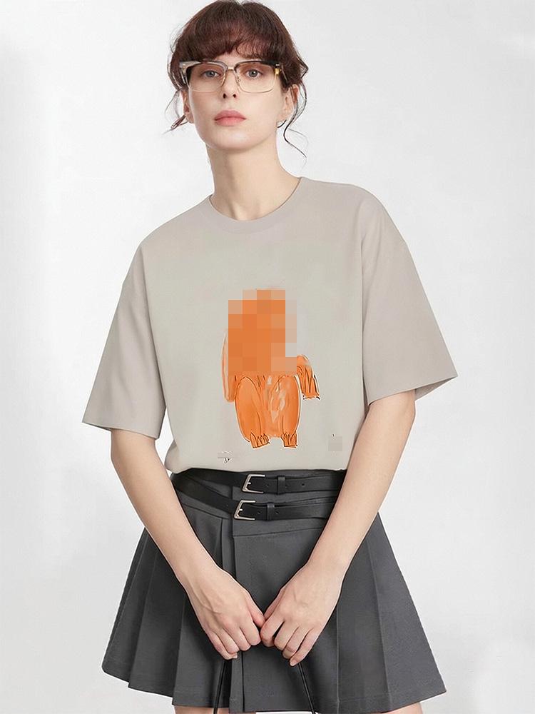 Si Yuan Women's Zodiac Horse Print Loose Fit T-Shirt - Simple Line Drawing, Short Sleeve, Round Neck, 2026 Edition