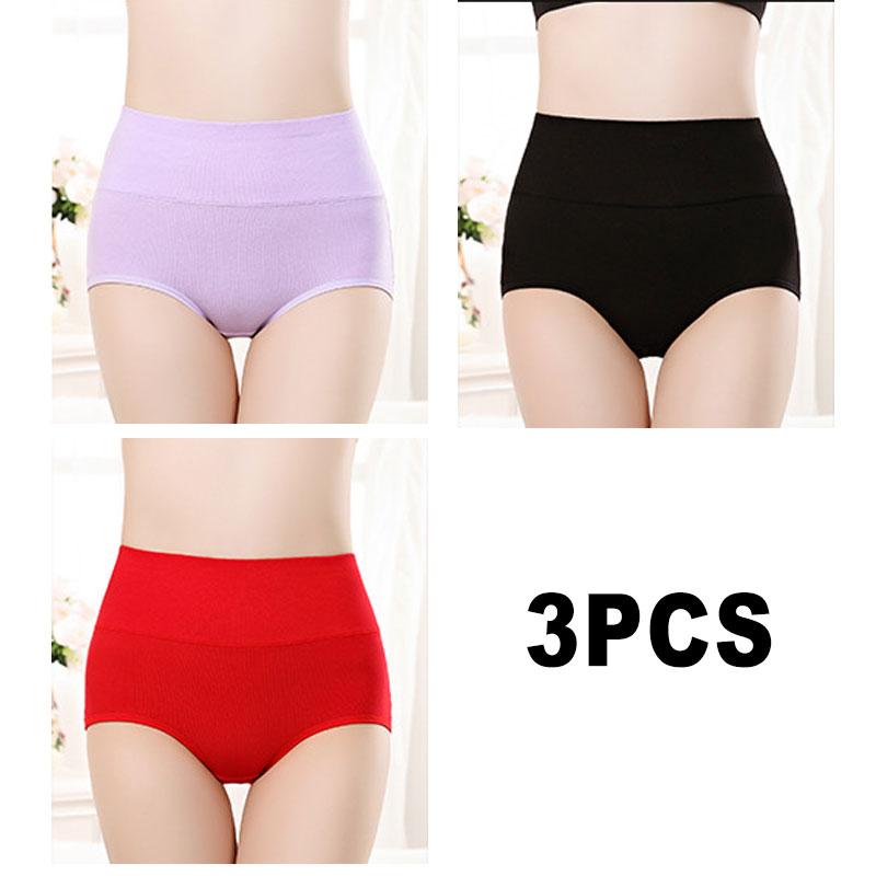 3PCS/Set Women's High Waist Cotton Panties Briefs Soft Breathable Comfy Underwear Plus Size M-3XL